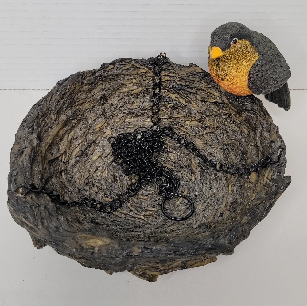 Hanging Bird Nest with Robin Vintage Decor with Chain Bird Feeder